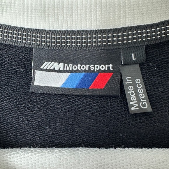 BMW Motorsport White Color Block Sweatshirt Crewneck Graphic Logo Large - Picture 3 of 8